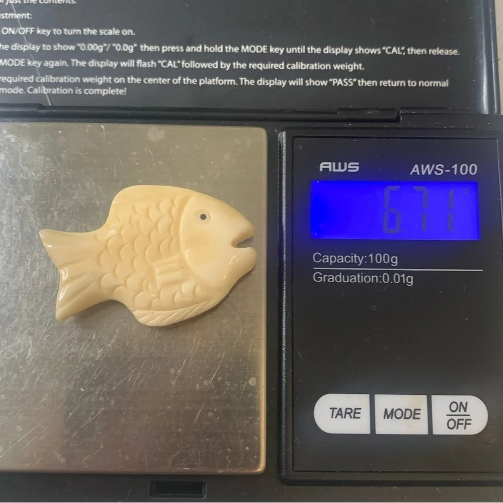 Vintage Natural Bone Carved Fish Fetish Bead Drilled Swimming Tropical Fish 1.5
